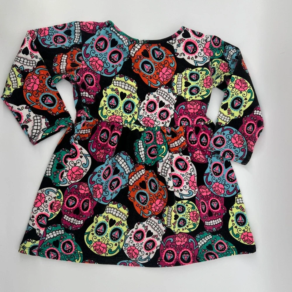 Lily & Londyn's Girls Sugar Skull Print Long‎ Sleeve Dress/Tunic Multicolor Sz 3